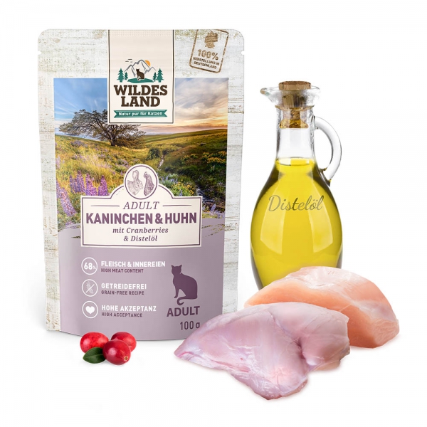 Wildes Land Cat Kaninchen und Huhn mit Distelöl 100g